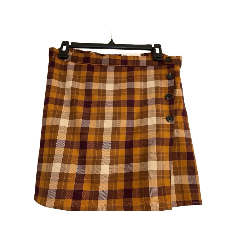 New SO Jr 13 Brown Buttoned Elastic-Waist Faux Wrap Pull-On Mini Skirt Preppy